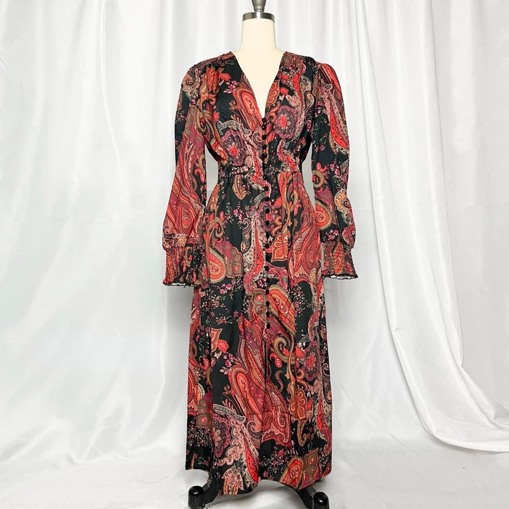 NWT paisley floral print mutton sleeve maxi dress | classic retro fairy festival